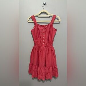 POLO Ralph Lauren Girl’s Coral Sundress Button Up Top w/Ruffle Edge & Eyelet Hem